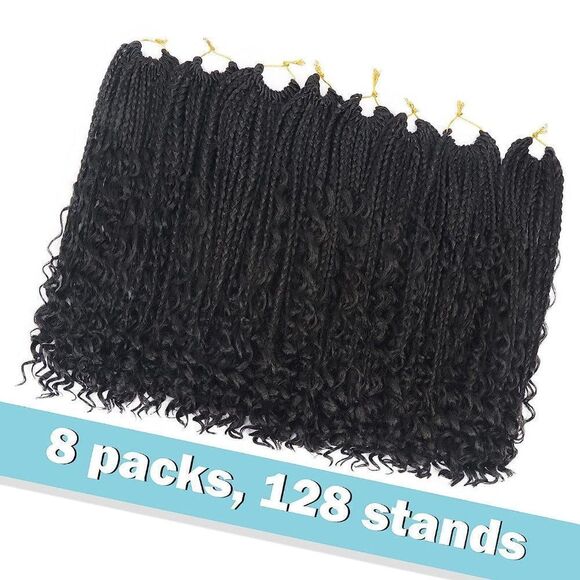 8 Packs  Boho Box Braids Crochet Hair With Curly Ends 14 Inch #1b  FR8 - Picture 2 of 9